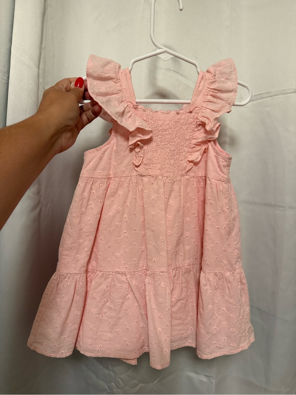 First Impressions Peach Pink Eyelet Ruffle Dress